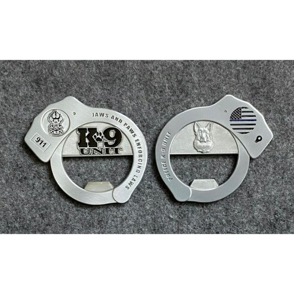 Police K9 Handcuff Challenge Coin Bottle opener – Blue Line NEW - Picture 1 of 1